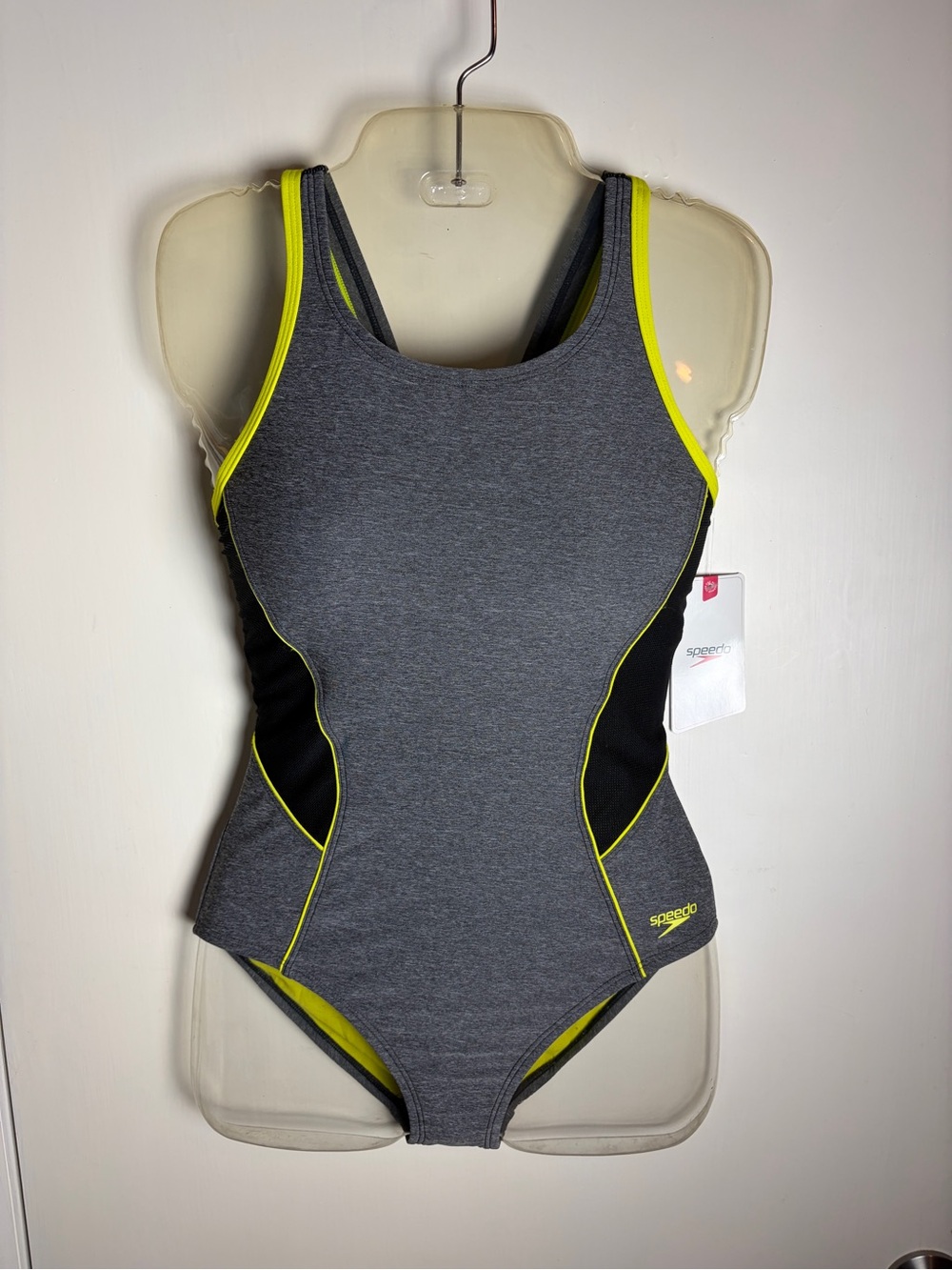 Speedo Women's One-Piece Quantum Fusion Splice Fitness Swimsuit; Heather Grey